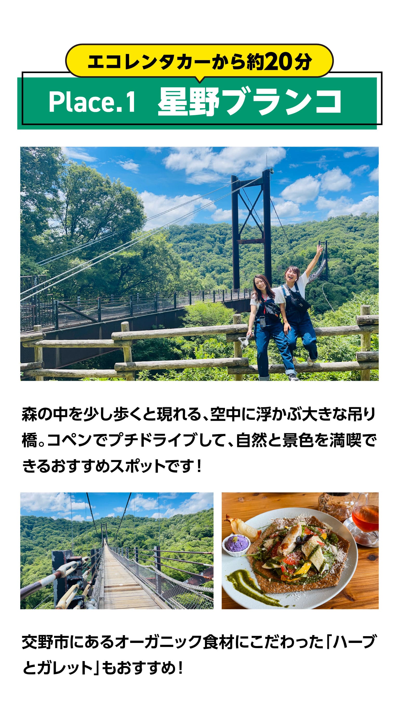 エコレンタカーから約20分　Place.1　星野ブランコ